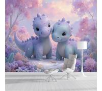 ZISTRCBAO Dinosaures De La Forêt Murales Panoramique 150x105cm, Animaux À L'Aquarelle Mural Fond D'écran, Rose Mur De Fond TV Chambre Enfant Papier Peint Poster