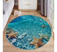 ZISTRCBAO Étoile De Mer Tapis Rond Antidérapant, Thème De L'Océan Tapis Ronde De Salon Doux Antidérapant pour Décoration Salle à Manger Chambre Canapé (160cm, Bleu)