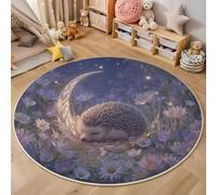 ZISTRCBAO Fleurs De Hérisson Lunaires Tapis Rond Antidérapant, Animaux Mignons Tapis Ronde De Salon Doux Antidérapant pour Entrée De La Salle De Jeux De La Chambre d'enfant (80cm, Violet)