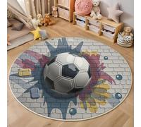 ZISTRCBAO Football Contre Un Mur De Briques Tapis Rond Salon 60cm, Style Graffiti Sportif Antidérapant Poils Courts Tapis De Sol Ronds Décoration, pour Chambre D'ado pour Garçon, Gris