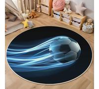 ZISTRCBAO Football sur Piste Blue Light Tapis Rond Salon 100cm, Style Sportif Futuriste Antidérapant Poils Courts Tapis De Sol Ronds Décoration, pour Chambre D'ado pour Garçon, Bleu Clair