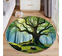 ZISTRCBAO Forêt Arbres Ombre Légère Tapis Rond Lavable 160cm, Tapis Intérieur Antidérapant Réalisme Naturel, Puissant Poil Ras Facile à Nettoyer pour Entrée & Cuisine, Vert