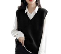 ZISTRCBAO Gilet Pour Femme À Col en V - Débardeur Uni Côtelé Sans Manches, Pull Tricoté Décontracté Pour Dames, Printemps Automne Hiver, Noir, XL