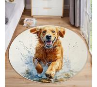 ZISTRCBAO Golden Retriever Tapis Rond Salon 180cm, Animaux À L'Aquarelle Antidérapant Poils Courts Tapis De Sol Ronds Décoration, pour Salon Chambre Cuisine Balcon Terrasse, Brun