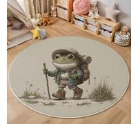 ZISTRCBAO Grenouille Exploratrice Tapis Rond, Lavable Antidérapant Animal Mignon De Dessin Animé Tapis pour Chambre d'enfant Salle De Jeux Chambre D'adolescent, 60cm