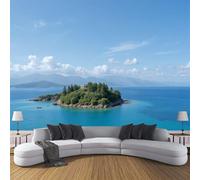ZISTRCBAO Îles Vertes La Mer Papier Peint Panoramique 150x105cm, Papier Peint Soie Paysages Naturels Réalistes, Mural Poster Tableaux Muraux Pour Salon Chambre Décoration Murale, Bleu Clair