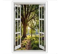 ZISTRCBAO Impression Sur Toile Fenêtre Lumière Du Soleil Forêt, Affiche Et Imprimés D' Vue De La Forêt D'Été Par La Fenêtre Pour Salon Moderne, Décoration D'intérieur 60×90 cm, Sans Cadre