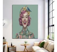 ZISTRCBAO Impression Sur Toile Portrait De Femme Heureuse Image Tableau Decoration Murale 50×70 cm, Pop Art Toile Tableau Décoration Murale Pour Chambre à Coucher Bureau Galerie