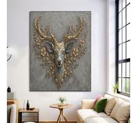 ZISTRCBAO Impression Sur Toile Portrait Sculpté De Tête De Cerf, Affiche Et Imprimés D' Animal En Relief 3D Pour Salon Moderne, Décoration D'intérieur 80×120 cm, Sans Cadre