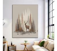 ZISTRCBAO Impressions Sur Toile Élan Des Forêts De Pins, Art Mural Texturé Brun Clair, Peinture Murale Sur Toile Minimalisme Nordique Pour Salon Chambre De La Maison Décoratif 70×100 cm