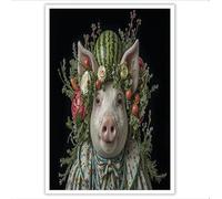 ZISTRCBAO Impressions Sur Toile Le Cochon Mange Sa Tête, Portrait D'Animal Mignon Fantastique Image Tableau Decoration Murale 30×40 cm Salon Chambre Vert Tableaux Muraux Art Sans Cadre