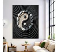 ZISTRCBAO Impressions Sur Toile Symbole Yin Yang Du Galet, Thème Zen Fantastique Image Tableau Decoration Murale 60×90 cm Deco Salon Chambre Cuisine Gris Tableaux Decoratifs Muraux Art Sans Cadre