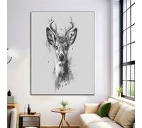 ZISTRCBAO Impressions Sur Toile Tête De Cerf Aquarelle, Portrait D'Animal Fantastique Image Tableau Decoration Murale 80×120 cm Salon Chambre Gris Tableaux Muraux Art Sans Cadre