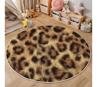 ZISTRCBAO Imprimé Léopard Tapis Rond 120cm, Texture Animale Vintage Tapis Rond Intérieur Doux Antidérapant Lavable en Machine pour Salon Chambre Salle à Manger, Brun
