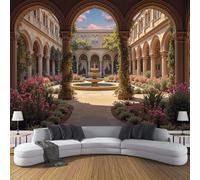 ZISTRCBAO Jardin De La Cour Papier Peint Panoramique 300x210cm, Papier Peint Soie 3D Style Français Vintage, Mural Poster Tableaux Muraux Pour Salon Chambre Décoration Murale, Brun