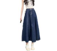 ZISTRCBAO Jupe en Jean Grande Taille pour Femme - Jupe en Jean Plissée Mi-Longue D'Été, Jupe Trapèze Fine, Taille Haute, Taille Élastique Ample, Jupe Trapèze, Bleu Foncé, S