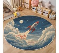 ZISTRCBAO Lancement De Fusée dans Le Ciel Tapis Rond, Lavable Antidérapant Illustration Rétro À L'Aquarelle Tapis pour Chambre d'enfant Salle De Jeux Chambre D'adolescent, 80cm
