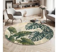 ZISTRCBAO Lavable Tapis Rond Monstera Deliciosa Taro À L'Oreille D'Éléphant - Vert Forêt 120cm Rond - Plantes Tropicales Rétro Médaillon Tapis De Décoration pour Chambre, Couloir, Salle à Manger