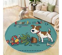 ZISTRCBAO Lavable Tapis Rond Pot De Fleurs Jack Russell Terrier - Vert Turquoise 60cm Rond - Animal De Dessin Animé Mignon Médaillon Tapis De Décoration pour Chambre, Couloir, Salle à Manger
