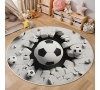 ZISTRCBAO Le Mur du Football Rond Tapis De Décoration, Thème Sportif 3D Tapis Rond Lavable en Machine Anti-Dérapant Intérieur Ultra Doux Chambre D'ado pour Garçon (180cm, Gris)