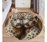 ZISTRCBAO Léopard des Neiges Tapis Rond Antidérapant, Réalisme Animalier Tapis Ronde De Salon Doux Antidérapant pour Décoration Salle à Manger Chambre Canapé (180cm, Brun Clair)