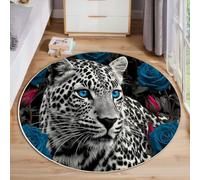 ZISTRCBAO Léopard Rose Tapis Rond Salon 160cm, Réalisme Animalier Antidérapant Poils Courts Tapis De Sol Ronds Décoration, pour Salon Chambre Cuisine Balcon Terrasse, Bleu