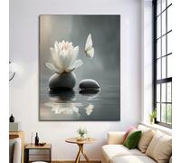 ZISTRCBAO Lotus De Galets Affiche Toile Art Mural Peinture, Thème Zen Impression Sur Toile Photo Peinture 50×70 cm, Gris Décoration Murale Pour Salon Chambre Maison Cuisine, Sans Cadre