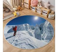 ZISTRCBAO Montagnes Enneigées Alpinistes Tapis Rond Salon 100cm, Réalisme Glaciaire Antidérapant Poils Courts Tapis De Sol Ronds Décoration, pour Salon Chambre Cuisine Balcon Terrasse, Bleu