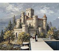 ZISTRCBAO Motif Papier Peint Soie Panoramique Collines Châteaux, Papier Peint Architecture De Style Européen, 200x140cm Wallpaper Décoration Murale Pour Salon Chambre Bureau Couloir, Verdure