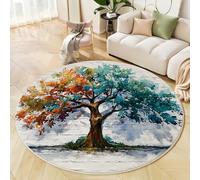 ZISTRCBAO Mur De Briques Arbres d'automne Tapis Rond Salon 160cm, Plantes Graffiti Aquarelle Antidérapant Poils Courts Tapis De Sol Ronds Décoration, pour Salon Chambre Cuisine Balcon Terrasse, Blanc
