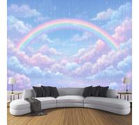ZISTRCBAO Nuages Arc-En-Ciel Gouttes De Pluie Murales Panoramique 400x280cm, Rêve D'Aquarelle Mural Fond D'écran, Bleu Mur De Fond TV Chambre Enfant Adulte Papier Peint Poster