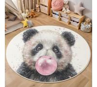 ZISTRCBAO Panda Qui Fait des Bulles Tapis Rond 180cm, Portrait Animalier À L'Aquarelle Tapis De Sol Décoration Doux Antidérapant pour Chambre à Coucher Balcon Errasse Salle à Manger Intérieur, Gris