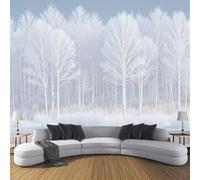 ZISTRCBAO Papier Peint 3D Panoramique Des Bois Blancs Comme Neige Papier Peint Poster, Paysage D'Hiver Muraux Photo, Blanc Revêtement Murales Pour Salon Chambre Couloir TV Fond Décor Mural 250x175cm