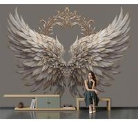 ZISTRCBAO Papier Peint Ailes D'Ange, Motif Papier Peint Panoramique Soie Relief Baroque En 3D 200x140cm Wallpaper Pour Salon Chambre Deco Murale, Brun