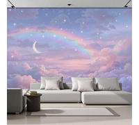 ZISTRCBAO Papier Peint Arc-En-Ciel Nuages Étoiles Lune Papier Peint Panoramique 3D Style Conte De Fées Onirique 250x175cm, Papiers Peints Photo Géante Décoration Murale Pour Salon Chambre Fond TV