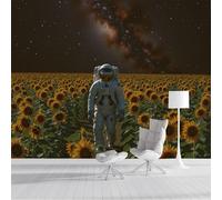 ZISTRCBAO Papier Peint Champ De Tournesols Astronaute Papier Peint Panoramique 3D Style Nature De Science-Fiction 300x210cm, Papiers Peints Photo Géante Décoration Murale Pour Salon Chambre Fond TV