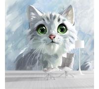 ZISTRCBAO Papier Peint Chat Aquarelle, Portrait D'Animal Papier Peint Panoramique Pour Chambre d'enfant Décoration Murale Poster 300x210cm