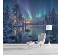 ZISTRCBAO Papier Peint De Aurores Boréales Sur Une Surface De Lac Gelée, Papier Peint Photo Aurore Onirique, Poster Panoramique Pour Salon Chambre à Coucher Décoration D'intérieur 400x280cm