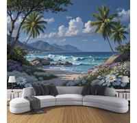 ZISTRCBAO Papier Peint De Palmiers Fleurs Plages, Papier Peint Photo Paysage De Plage Tropicale, Poster Panoramique Pour Salon Chambre à Coucher Décoration D'intérieur 400x280cm