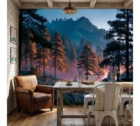 ZISTRCBAO Papier Peint Panoramique Aube Soleil Forêt 350x256cm, Naturalisme Tranquille Papier Peint Soie Mural, Vert Poster Mural Impression Pour Salon Chambre Décoration Murale