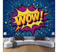 ZISTRCBAO Papier Peint Panoramique Bulles De Dialogue Wow, Papier Peint Soie Style Pop Art Rétro 150x105cm Mural Pour Salon Chambre Bureau Couloir Murale Décor Mural, Bleu Foncé