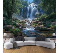ZISTRCBAO Papier Peint Panoramique Cascades Forestières, Papier Peint Soie Paysages Naturels Tropicaux 350x256cm Mural Pour Salon Chambre Bureau Couloir Murale Décor Mural, Vert Foncé