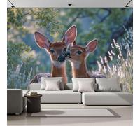 ZISTRCBAO Papier Peint Panoramique Cerf De Virginie Des Forêts, Papier Peint Soie Réalisme De La Nature Animale, Grande Mural Pour Chambre D'enfant Chambre Décor Vert Poster Mural 350x256cm