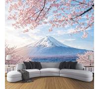 ZISTRCBAO Papier Peint Panoramique Cerisiers En Fleurs Du Mont Fuji 350x256cm, Paysages Japonais Papier Mural Decoratif Pour Salon Chambre Décoration Murale, Rose