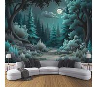 ZISTRCBAO Papier Peint Panoramique Chemin De La Forêt Au Clair De Lune, Paysages Fantastiques Photo Mural Wallpaper Pour Salon Chambre TV Fond Bureaux 250x175cm, Turquoise Poster Murales