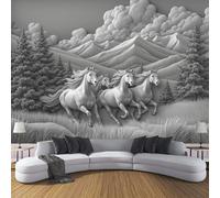 ZISTRCBAO Papier Peint Panoramique Chevaux Au Galop En 3D, Style De Sculpture Sur Pierre Photo Mural Wallpaper Pour Salon Chambre TV Fond Bureaux 400x280cm, Gris Poster Murales