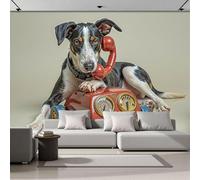 ZISTRCBAO Papier Peint Panoramique Chien Jouant Avec Un Téléphone Jouet Soie, 400x280cm Poster Geant Mural Art Humoristique Rétro Pour Salon Chambre Restaurant Décoration Murale