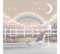 ZISTRCBAO Papier Peint Panoramique Clôture Nuages Arc-En-Ciel, Mignon Et Rêveur Photo Mural Wallpaper Pour Chambre d'enfant 250x175cm, Crémeux Poster Murales