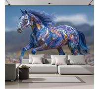 ZISTRCBAO Papier Peint Panoramique Des Chevaux Galopent Dans Un Champ De Fleurs 400x280cm, Papier Peint Soie Mural Style D'Art Abstrait, Murales Pour Chambre Restaurant Décoration