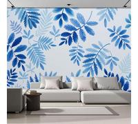 ZISTRCBAO Papier Peint Panoramique Feuilles De Fougère Bleue 350x256cm Papier Peint Mural, Poster Geant Mural 3D, Style Botanique À L'Aquarelle Décoration Murale Pour Salon Chambre Décor Fond TV